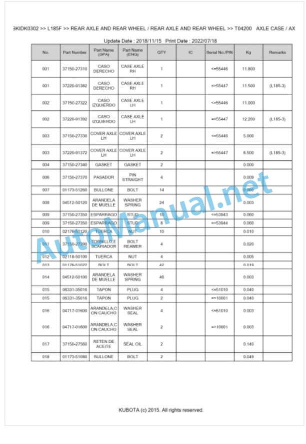Kubota L185F Parts Manual PDF BKIDK0302 5 Kubota L185F Parts Manual PDF BKIDK0302-5