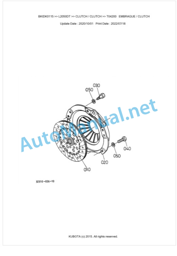 Kubota L2050DT Parts Manual PDF BKIDK0115 3 Kubota L2050DT Parts Manual PDF BKIDK0115-3