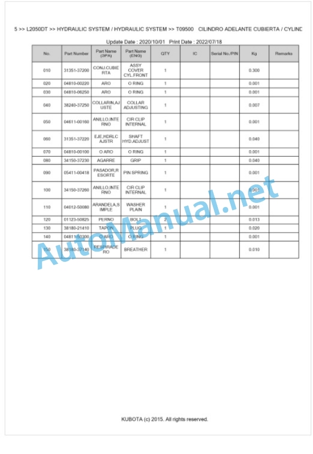 Kubota L2050DT Parts Manual PDF BKIDK0115 5 Kubota L2050DT Parts Manual PDF BKIDK0115-5