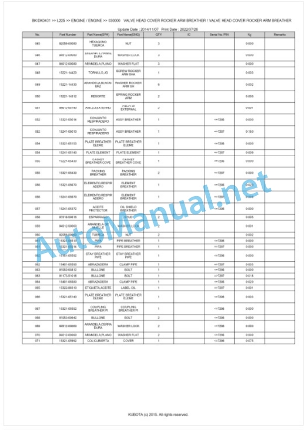 Kubota L225 Parts Manual PDF BKIDK0401 2 Kubota L225 Parts Manual PDF BKIDK0401-2