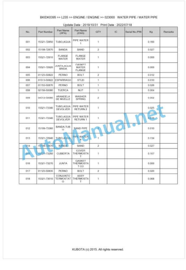 Kubota L235 Parts Manual PDF BKIDK0395 2 Kubota L235 Parts Manual PDF BKIDK0395-2
