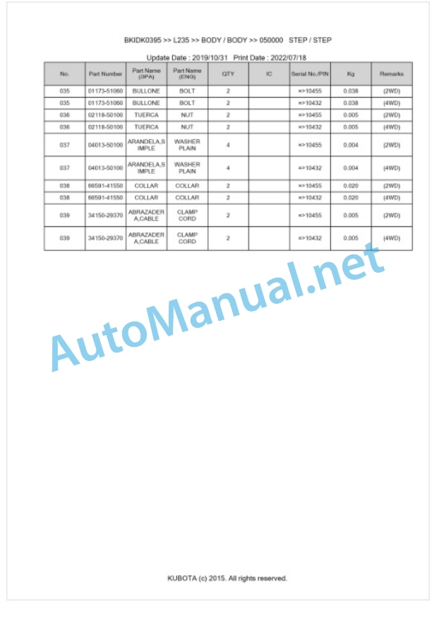 Kubota L235 Parts Manual PDF BKIDK0395 3 Kubota L235 Parts Manual PDF BKIDK0395-3