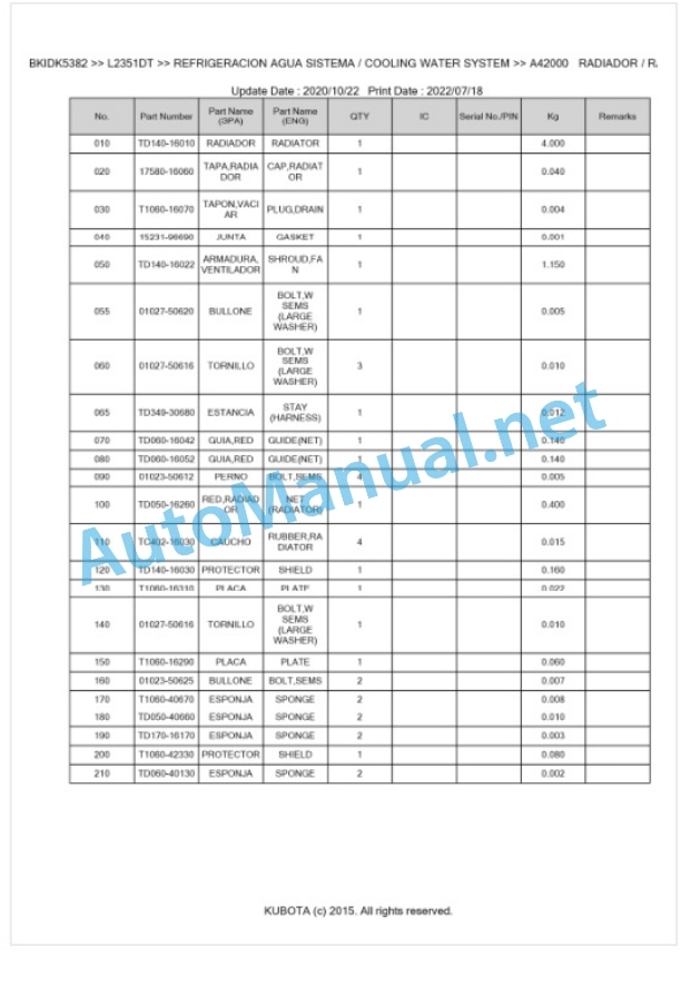Kubota L2351DT Parts Manual PDF BKIDK5382 2 Kubota L2351DT Parts Manual PDF BKIDK5382-2