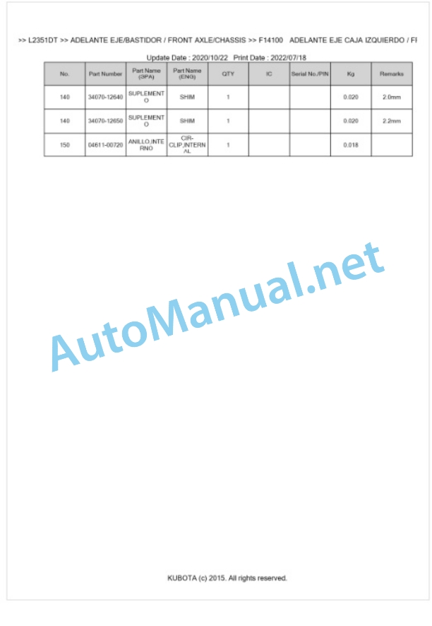Kubota L2351DT Parts Manual PDF BKIDK5382 4 Kubota L2351DT Parts Manual PDF BKIDK5382-4
