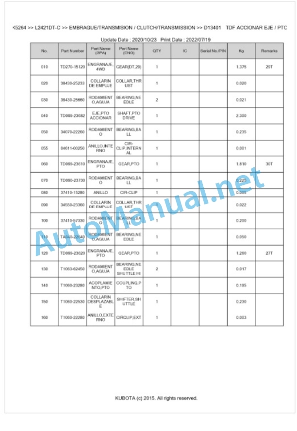 Kubota L2421DT-C Parts Manual PDF BKIDK5264 3 Kubota L2421DT-C Parts Manual PDF BKIDK5264-3