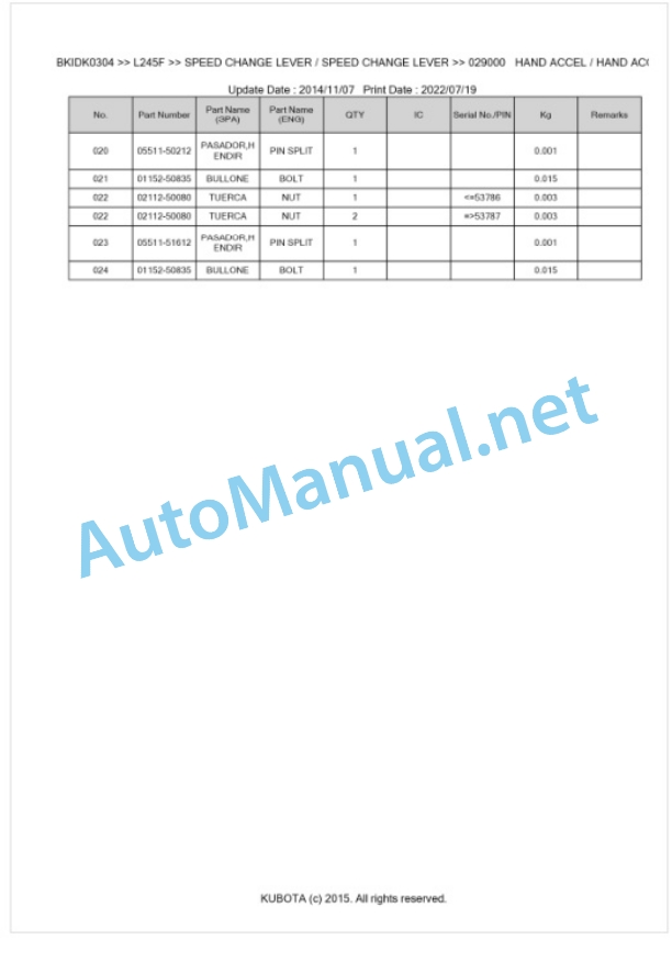 Kubota L245F Parts Manual PDF BKIDK0304 4 Kubota L245F Parts Manual PDF BKIDK0304-4