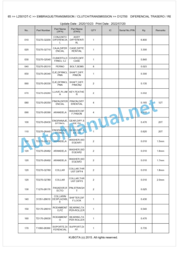 Kubota L2501DT-C, L2501GST-C Parts Manual PDF BKIDK5265 3 Kubota L2501DT-C, L2501GST-C Parts Manual PDF BKIDK5265-3