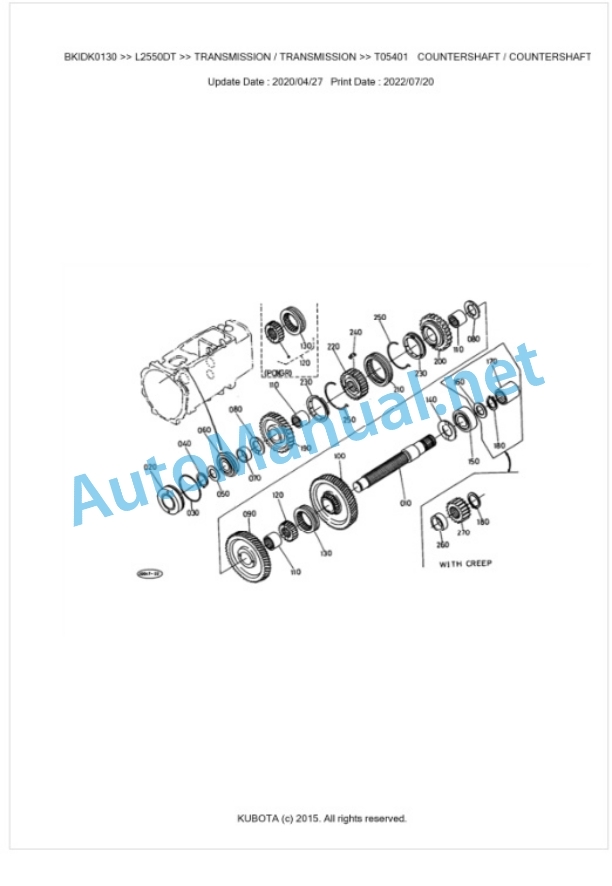 Kubota L2550DT Parts Manual PDF BKIDK0130 3 Kubota L2550DT Parts Manual PDF BKIDK0130-3