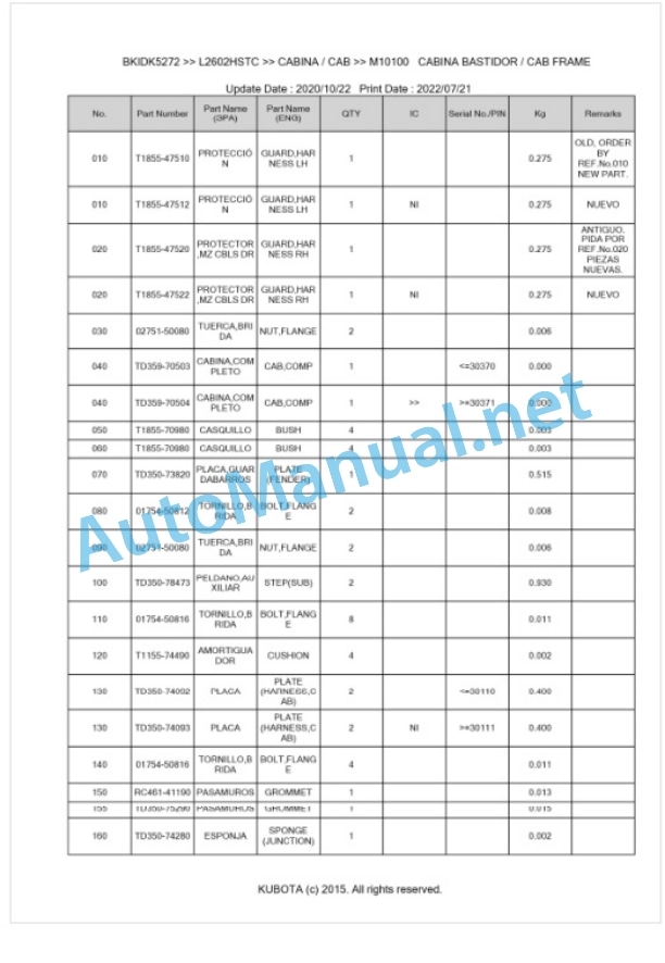 Kubota L2602HSTC Parts Manual PDF BKIDK5272 5 Kubota L2602HSTC Parts Manual PDF BKIDK5272-5