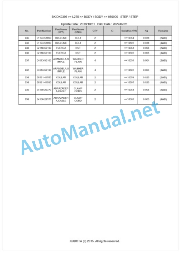 Kubota L275 Parts Manual PDF BKIDK0396 3 Kubota L275 Parts Manual PDF BKIDK0396-3