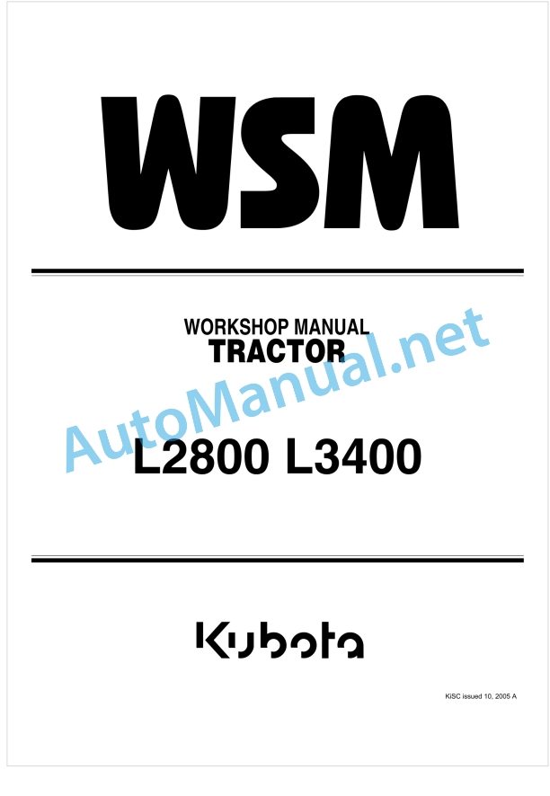 Kubota L2800, L3400 Tractor Workshop Manual PDF