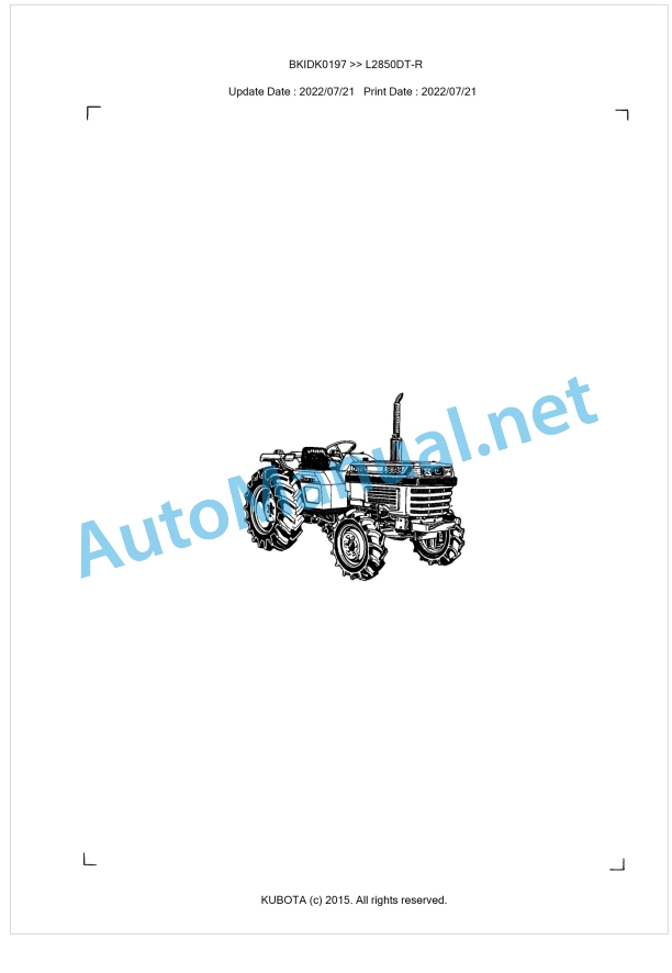 Kubota L2850DT-R Parts Manual PDF BKIDK0197 1 Kubota L2850DT-R Parts Manual PDF BKIDK0197