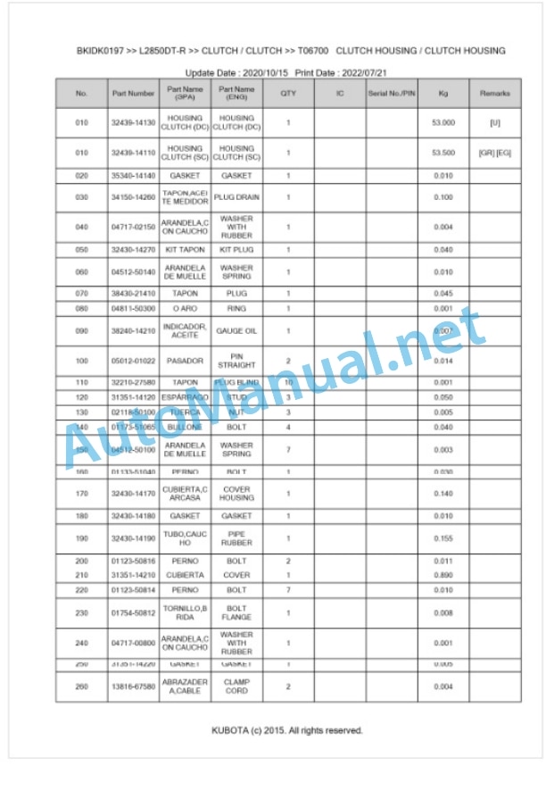 Kubota L2850DT-R Parts Manual PDF BKIDK0197 3 Kubota L2850DT-R Parts Manual PDF BKIDK0197-3