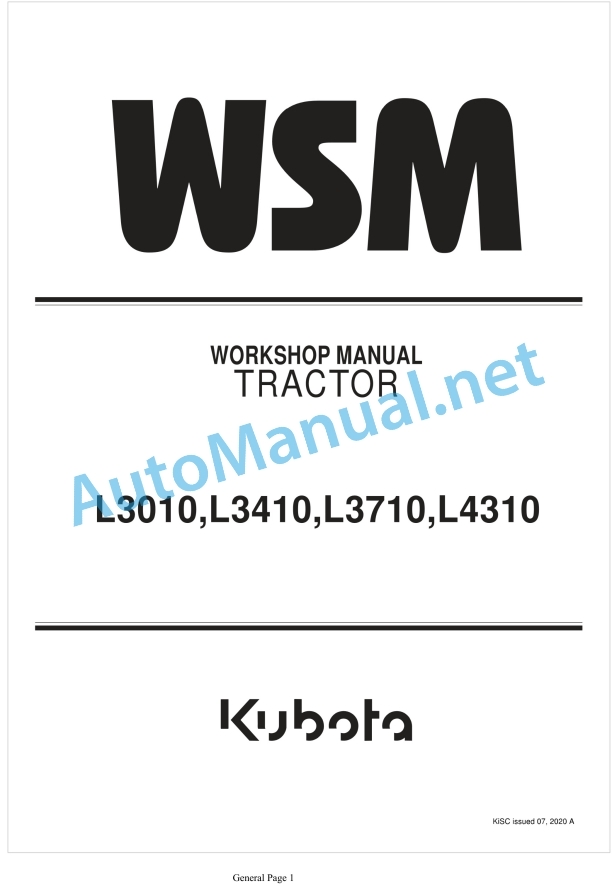 Kubota L3010, L3410, L3710, L4310 Tractor Workshop Manual PDF
