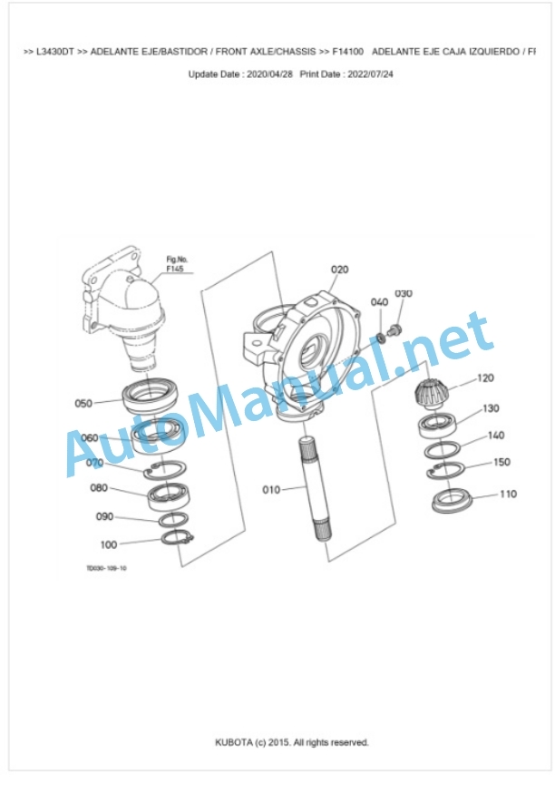 Kubota L3130DT, L3430DT, L3830DT Parts Manual PDF BKIDK0584-4