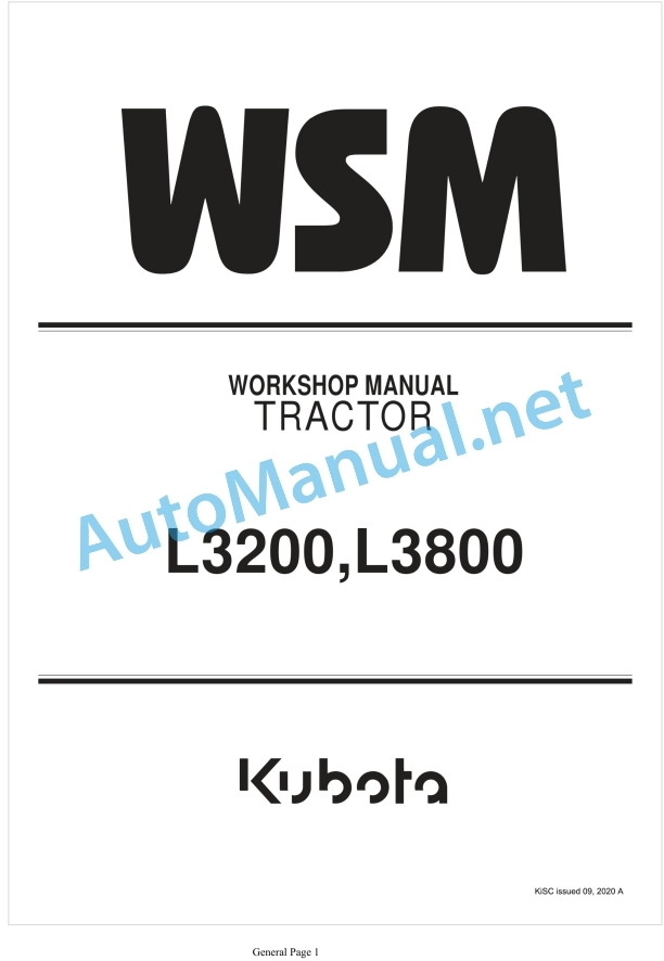 Kubota L3200, L3800 Tractor Workshop Manual PDF