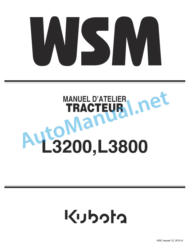Kubota L3200, L3800 Tractor Workshop Manual PDF FR