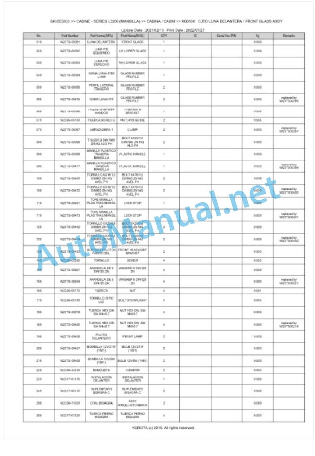 Kubota L3200 Series (MANSILLA) CABINE Parts Manual PDF BIKDE5003 2 Kubota L3200 Series (MANSILLA) CABINE Parts Manual PDF BIKDE5003-2