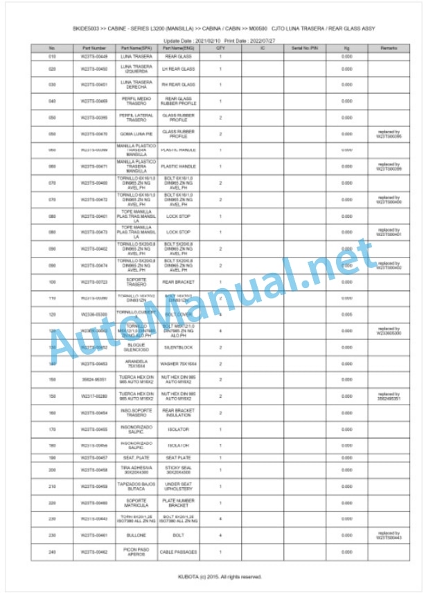 Kubota L3200 Series (MANSILLA) CABINE Parts Manual PDF BIKDE5003 5 Kubota L3200 Series (MANSILLA) CABINE Parts Manual PDF BIKDE5003-5