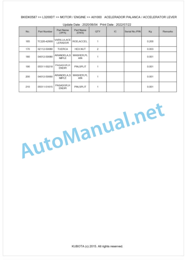 Kubota L3200DT Parts Manual PDF BKIDK0587 2 Kubota L3200DT Parts Manual PDF BKIDK0587-2