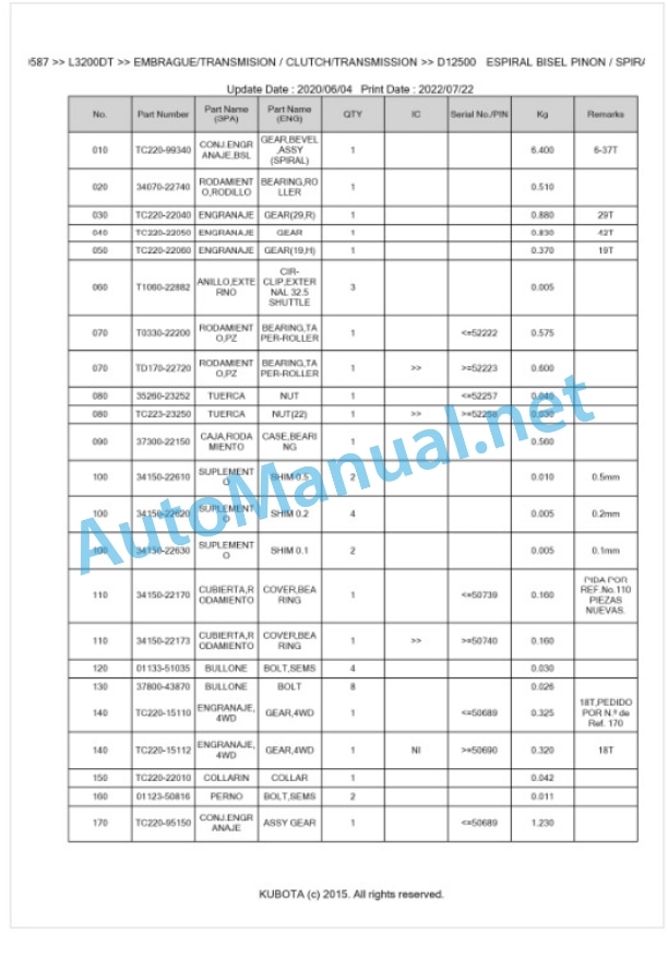 Kubota L3200DT Parts Manual PDF BKIDK0587 3 Kubota L3200DT Parts Manual PDF BKIDK0587-3
