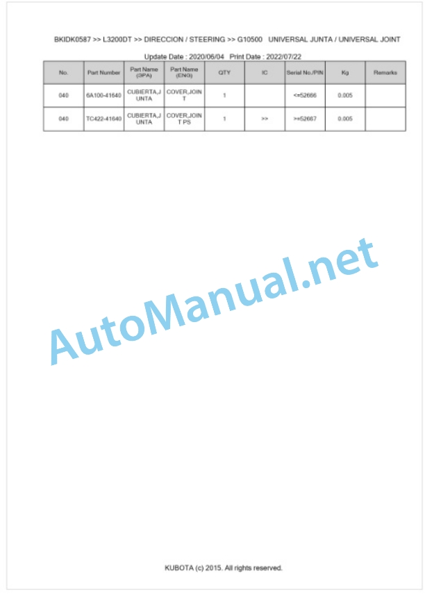 Kubota L3200DT Parts Manual PDF BKIDK0587 4 Kubota L3200DT Parts Manual PDF BKIDK0587-4