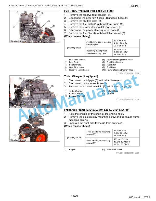 Alternative view of Kubota L3240-3, L3540-3, L3940-3, L4240 Workshop Manual PDF EN