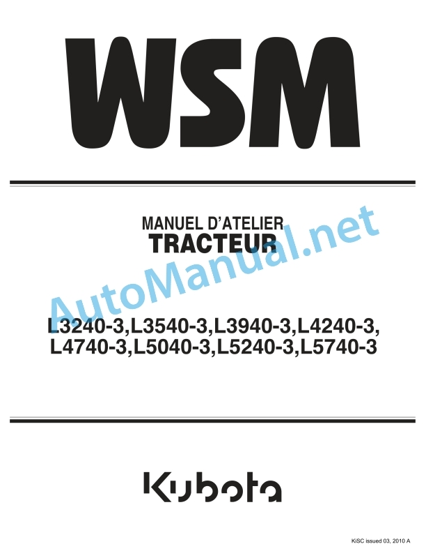 Kubota L3240-3, L3540-3, L3940-3, L4240 Workshop Manual PDF FR