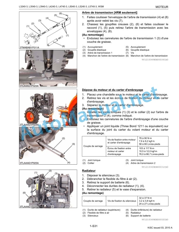 Alternative view of Kubota L3240-3, L3540-3, L3940-3, L4240 Workshop Manual PDF FR