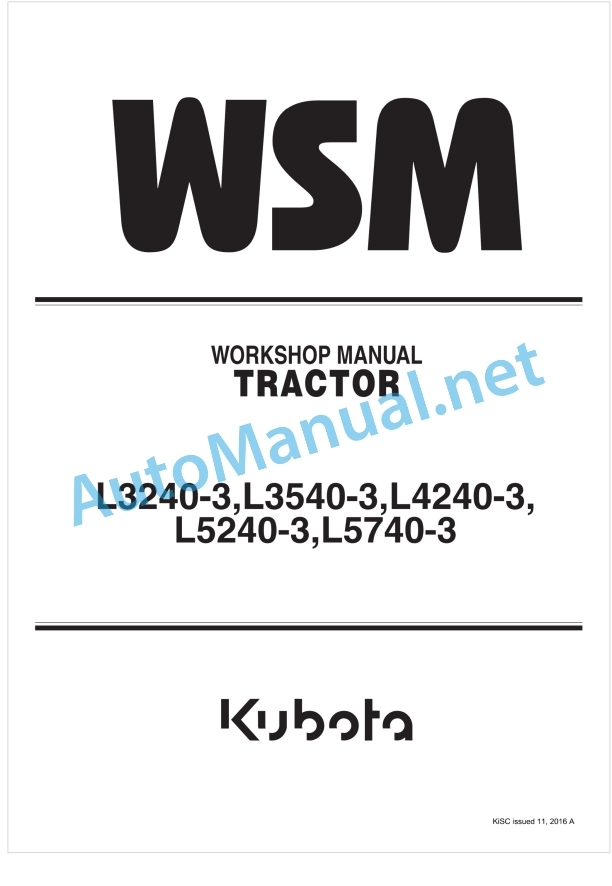 Kubota L3240-3, L3540-3, L4240-3, L5240-3, L5740-3 Tractor Workshop Manual PDF