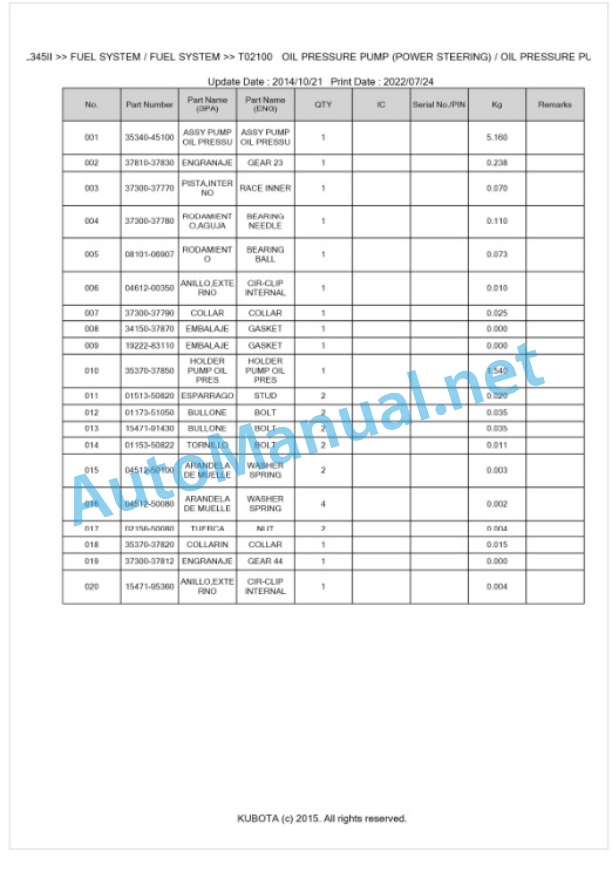Kubota L345II Parts Manual PDF BKIDK0152 2 Kubota L345II Parts Manual PDF BKIDK0152-2