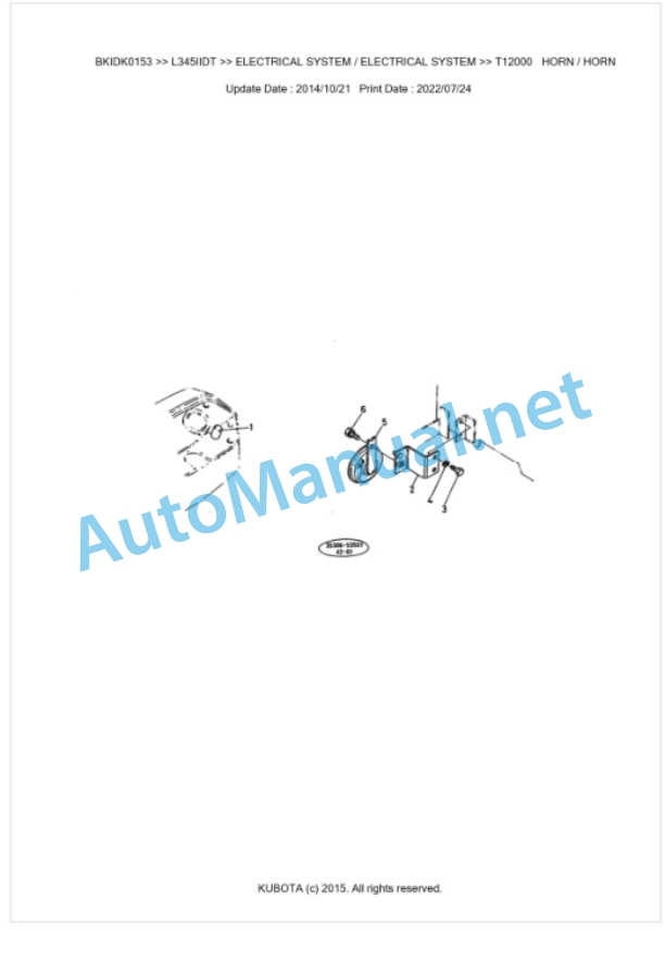 Kubota L345IIDT Parts Manual PDF BKIDK0153 5 Kubota L345IIDT Parts Manual PDF BKIDK0153-5