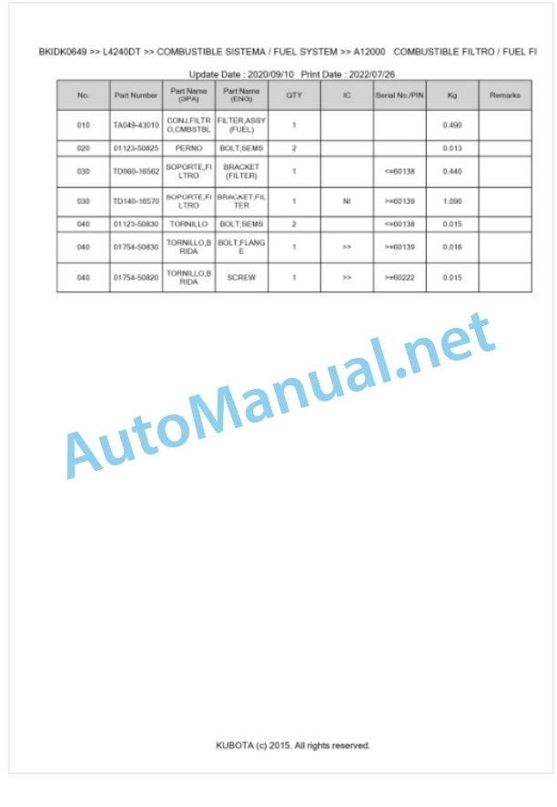 Kubota L3540, L4240 Parts Manual PDF BKIDK0649 2 Kubota L3540, L4240 Parts Manual PDF BKIDK0649-2