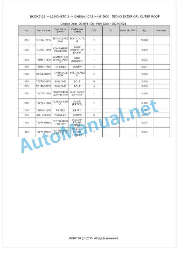 Kubota L3540HSTC-2 Parts Manual PDF BKIDK5126 5 Kubota L3540HSTC-2 Parts Manual PDF BKIDK5126-5