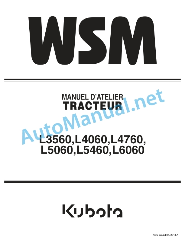 Kubota L3560, L4060, L4760, L5060, L5460, L6060 Tractor Workshop Manual PDF FR
