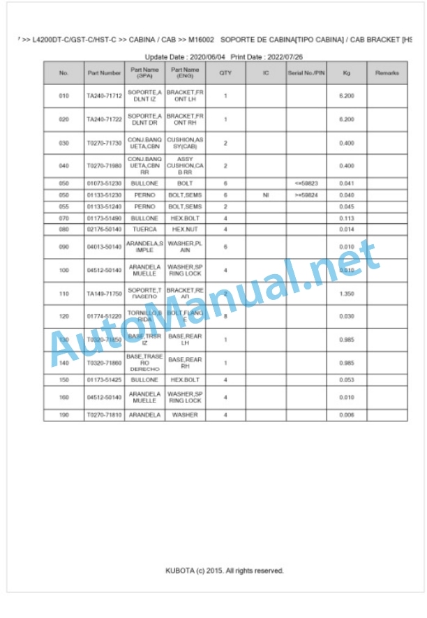 Kubota L3600-C, L4200-C Parts Manual PDF BKIDK0097 5 Kubota L3600-C, L4200-C Parts Manual PDF BKIDK0097-5