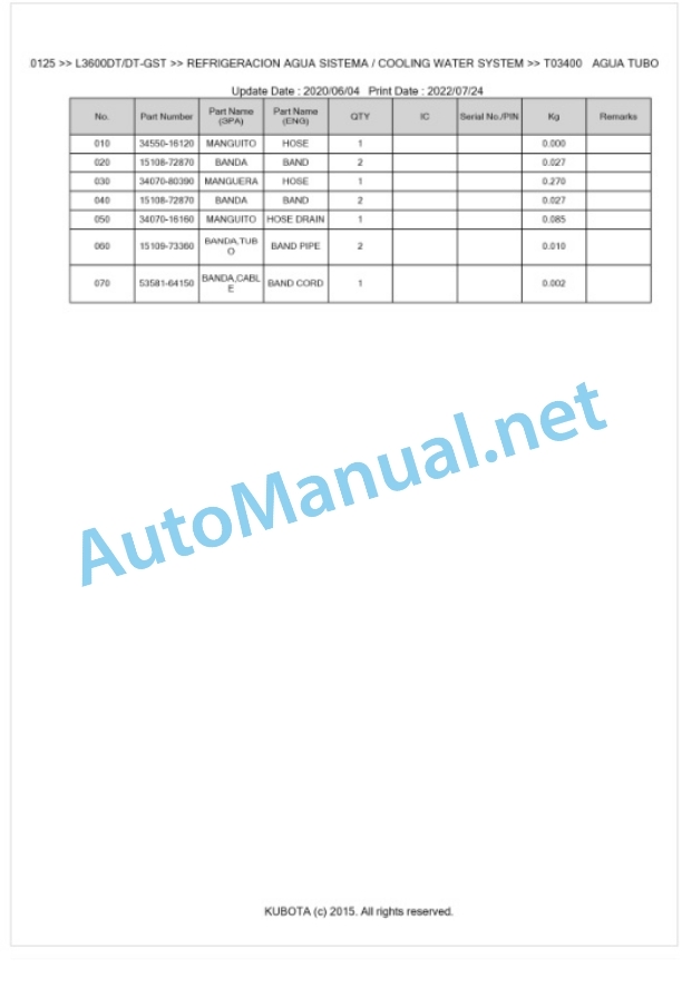 Kubota L3600, L4200 (Old Model) Parts Manual PDF BKIDK0125 2 Kubota L3600, L4200 (Old Model) Parts Manual PDF BKIDK0125-2