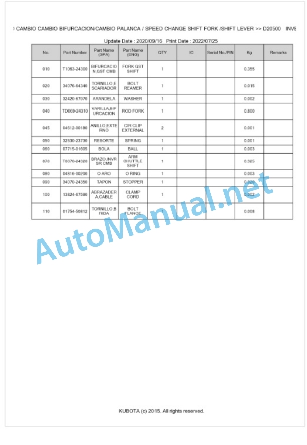 Kubota L3830DT-C Parts Manual PDF BKIDK0582 3 Kubota L3830DT-C Parts Manual PDF BKIDK0582-3