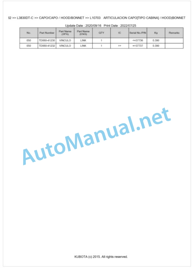 Kubota L3830DT-C Parts Manual PDF BKIDK0582 5 Kubota L3830DT-C Parts Manual PDF BKIDK0582-5