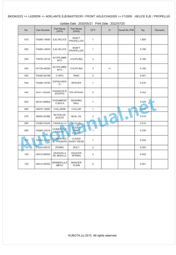 Kubota L4200DN Parts Manual PDF BKIDK0223 4 Kubota L4200DN Parts Manual PDF BKIDK0223-4