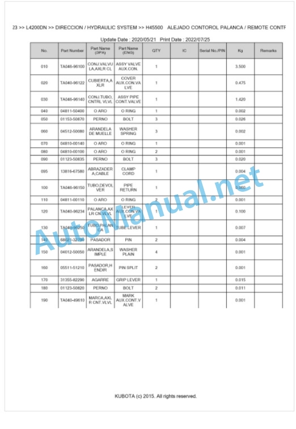 Kubota L4200DN Parts Manual PDF BKIDK0223 5 Kubota L4200DN Parts Manual PDF BKIDK0223-5