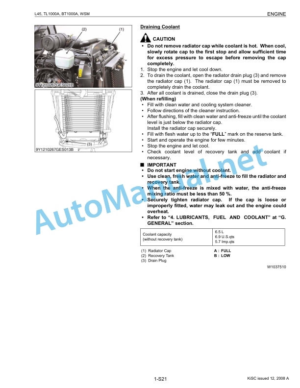 Alternative view of Kubota L45, TL1000A, BT1000A Tractor, Loader, Backhoe Workshop Manual PDF EN