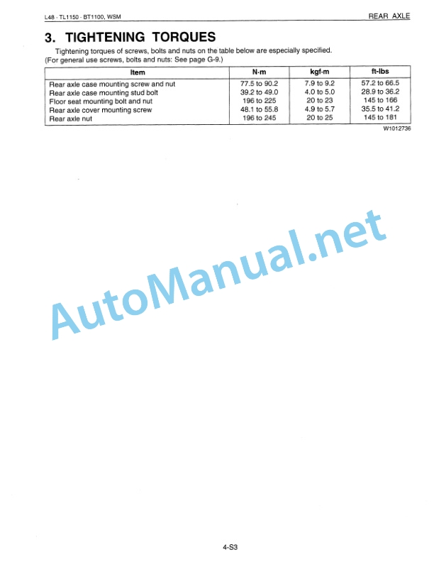 Kubota L48, TL1150, BT1100 Tractor, Loader, Backhoe Workshop Manual PDF EN-3