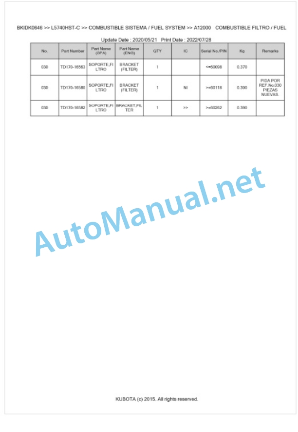 Kubota L5240HST-C, L5740HST-C Parts Manual PDF BKIDK0646 2 Kubota L5240HST-C, L5740HST-C Parts Manual PDF BKIDK0646-2