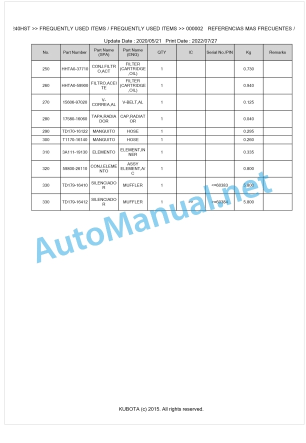 Kubota L5240HST Parts Manual PDF BKIDK0651 1 Kubota L5240HST Parts Manual PDF BKIDK0651