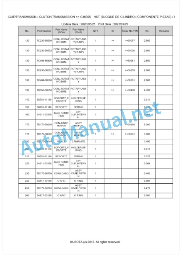 Kubota L5240HST Parts Manual PDF BKIDK0651 3 Kubota L5240HST Parts Manual PDF BKIDK0651-3