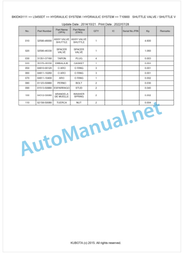 Kubota L5450DT Parts Manual PDF BKIDK0111 5 Kubota L5450DT Parts Manual PDF BKIDK0111-5