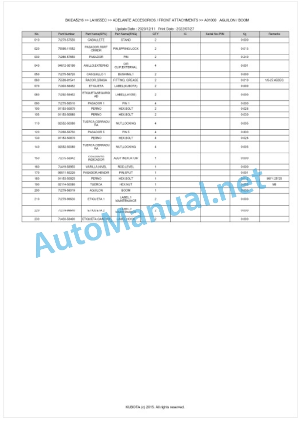 Kubota LA1055EC Parts Manual PDF BKIDA5216 2 Kubota LA1055EC Parts Manual PDF BKIDA5216-2