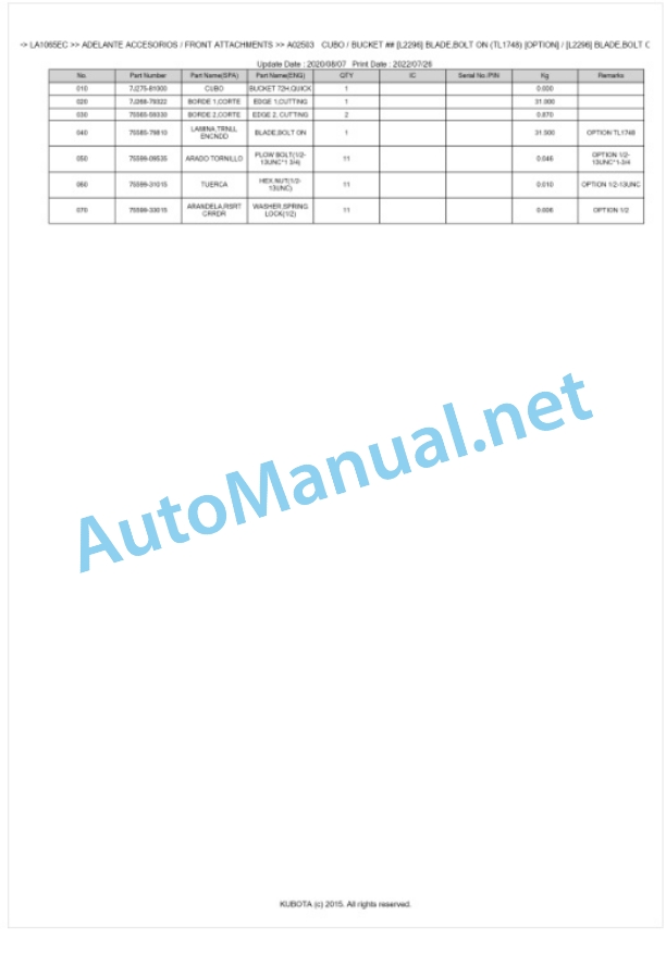 Kubota LA1065EC Parts Manual PDF BKIDA5097 3 Kubota LA1065EC Parts Manual PDF BKIDA5097-3