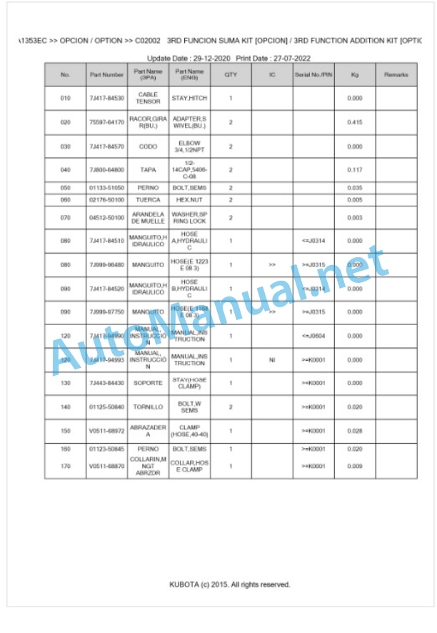 Kubota LA1353EC Parts Manual PDF BKIDA0416 5 Kubota LA1353EC Parts Manual PDF BKIDA0416-5
